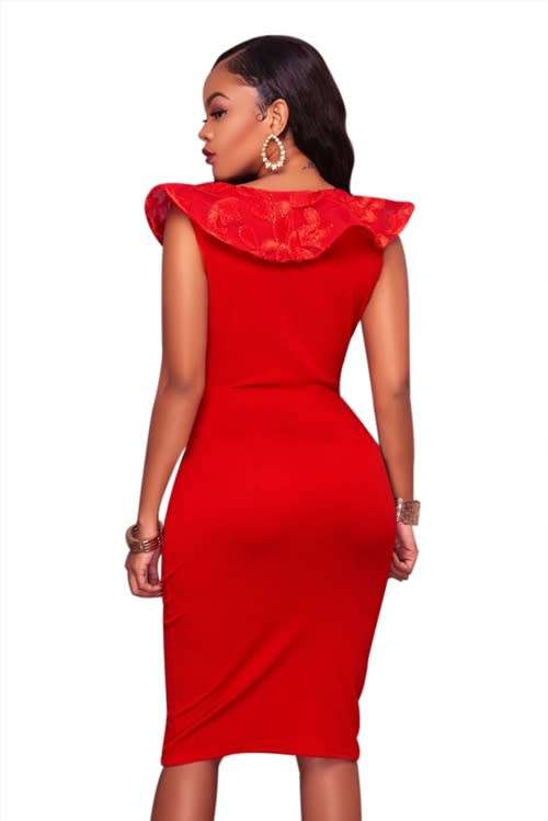 *LOCAL STOCK* Clearance! Red Ruffle V Neck Detail Midi Dress - SMALL