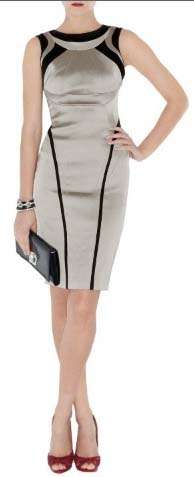 *IN STOCK* HOT SALE! CHAMPAGNE / BLACK" FORMAL COCKTAIL PENCIL DRESS - Size UK12 - FREE SHIPPING!!