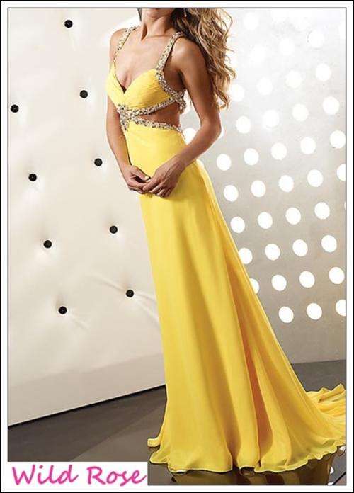 *YELLOW* beaded Evening Ball Party Matric Dance Formal Gown Cruise Dress - FREE SHIP!