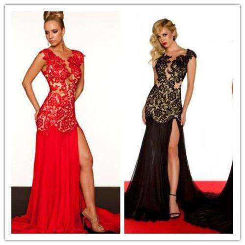 BLACK/RED Evening Ball Party Matric Dance Formal Gown Cruise Dress With Sleeves -FREE SHIPPING!