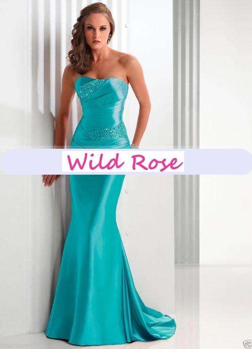 *BLUE* Satin Strapless Evening Ball Party Matric Dance Formal Gown Cruise Dress - FREE SHIPPING!!
