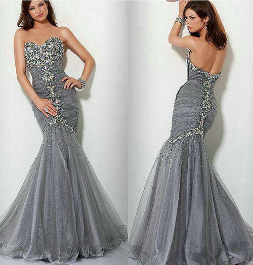 *IN STOCK* SILVER/GREY Evening Ball Party Matric Dance Formal Gown Cruise Dress - FREE SHIP!!