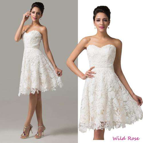 *IVORY* Short Strapless LACE Wedding Formal Bridesmaid Party Dress - SET SIZES - FREE SHIPPING!