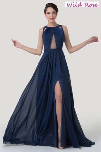 Navy Blue Long Formal Evening Party Gown Dress - FREE SHIPPING!