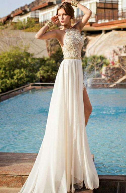 GORGEOUS LACE & CHIFFON CUSTOM WHITE / IVORY EVENING PARTY - FREE SHIP!