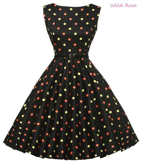 BLACK, YELLOW & ORANGE DOTS 50s 60s Retro Rockabilly Swing Pinup Dress - Free Ship!