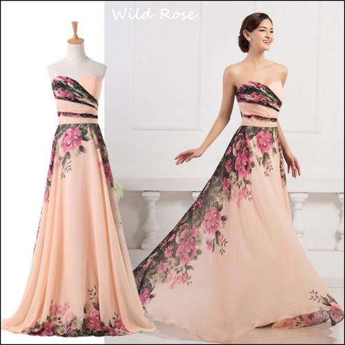 Floral Chiffon Strapless Prom Gown Evening/Formal/Party/Cocktail/Matric Long Dress