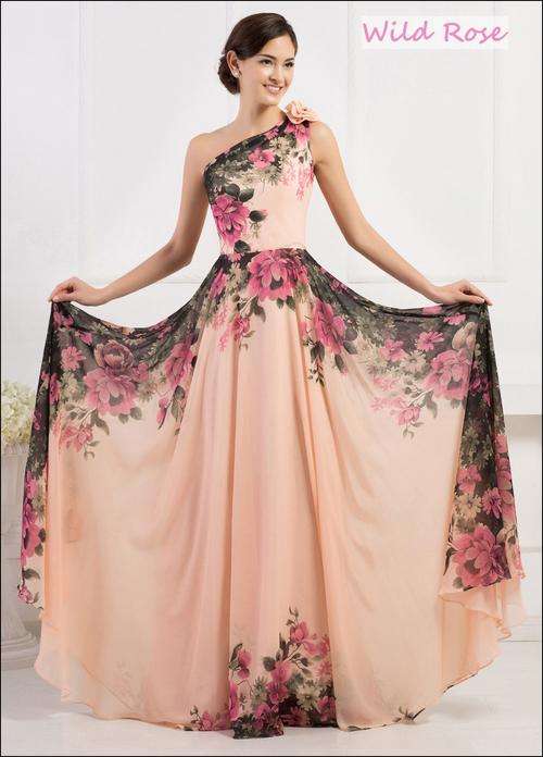 Floral Chiffon Shoulder Prom Gown Evening/Formal/Party/Cocktail/Matric Long Dress