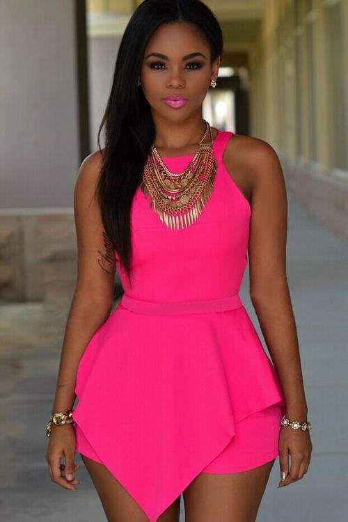*IN STOCK* FAST SHIP! 1-5 DAYS HOT PINK OPEN BACK SUMMER HOLIDAY ROMPER - XS/S/M