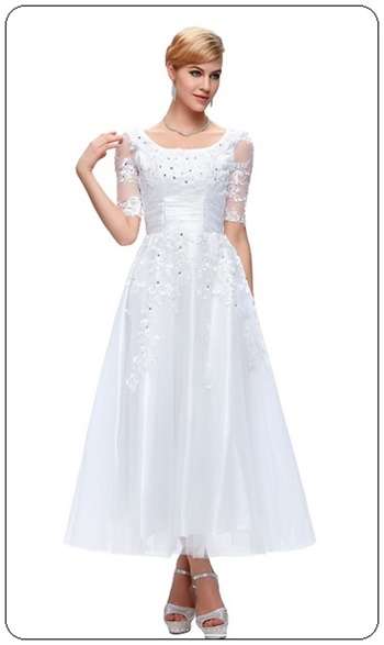 *INSTYLE COLLECTION* PLUS SIZES Elegant WHITE Lace SLEEVES Vintage TEA Length Dress - Free Ship!