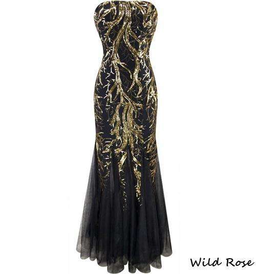 *TIFFANY COLLECTION* STUNNING BEADED BLACK & GOLD LONG EVENING DRESS - Set Sizes - FREE SHIP!