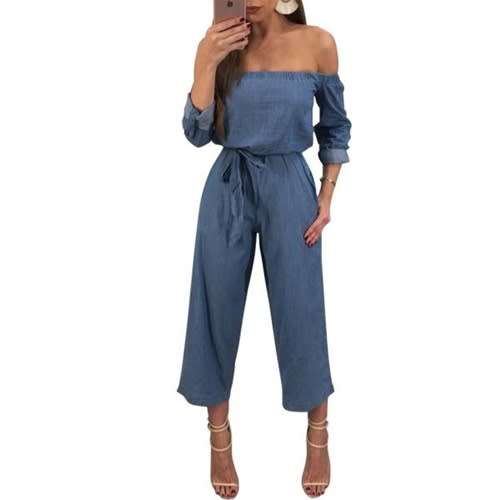 *WILD ROSE* Denim Waist Tie Jumpsuit - S/M/L/XL