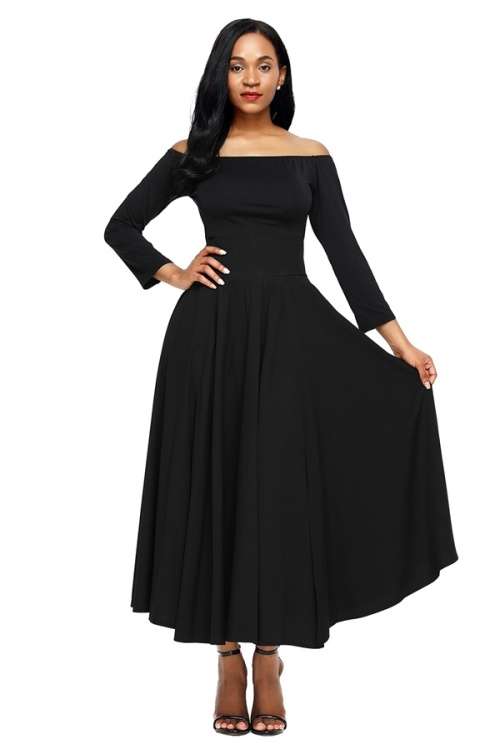 *WILD ROSE* Black Retro High Waist Pleated Belted Maxi Skirt - S/M/L/XL/2XL