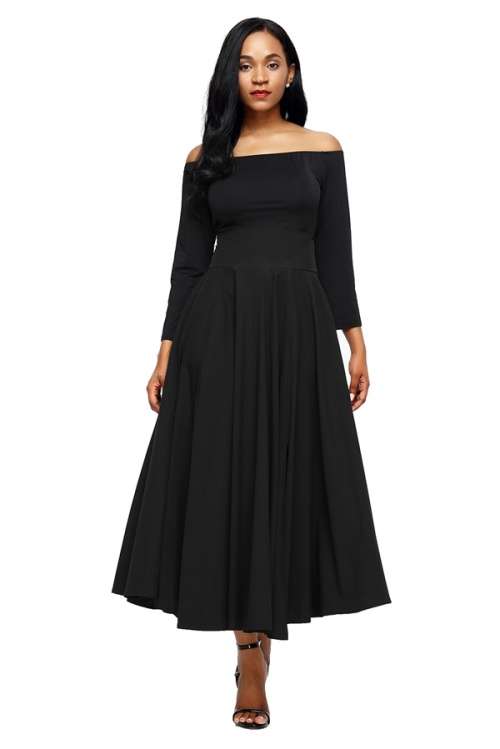 *WILD ROSE* Black Retro High Waist Pleated Belted Maxi Skirt - S/M/L/XL/2XL