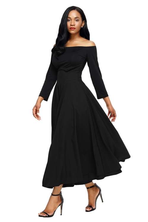 *WILD ROSE* Black Retro High Waist Pleated Belted Maxi Skirt - S/M/L/XL/2XL
