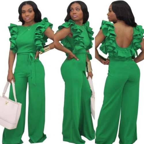 *WILD ROSE* Stylish Green Ruffle Sleeve Jumpsuit - S/M/L/XL