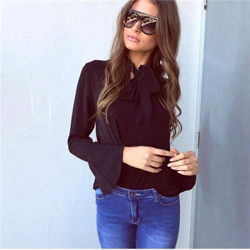 *WILD ROSE* *LOCAL STOCK* Stylish Black Long Sleeve Flare Cuff Shirt - LARGE (Fits: 12/36)