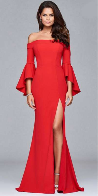*LOCAL STOCK* Red Off Shoulder Long Sleeve Evening Dress - LARGE