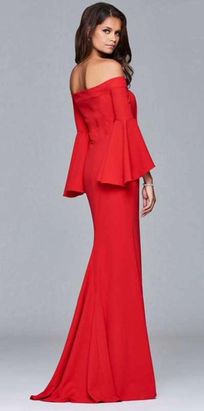 *LOCAL STOCK* Red Off Shoulder Long Sleeve Evening Dress - LARGE
