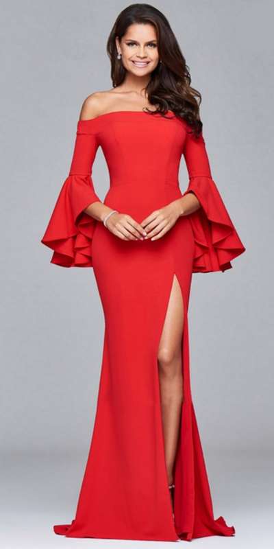 *LOCAL STOCK* Red Off Shoulder Long Sleeve Evening Dress - LARGE