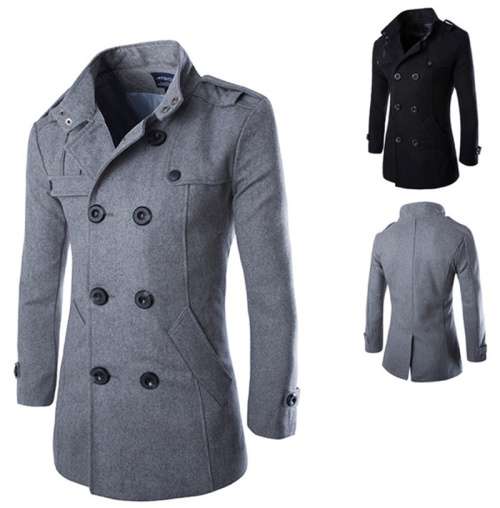 Stylish Grey Mens Trench Jacket Double Breasted Coat - M/L/XL/2XL/3XL