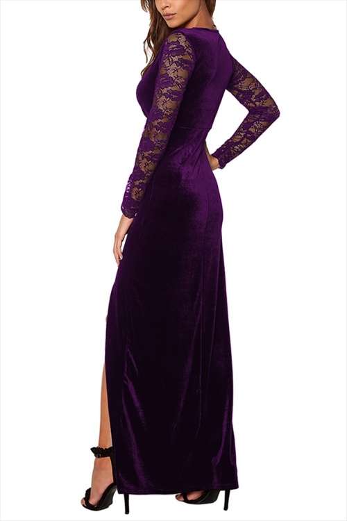 *WILD ROSE* Purple Velvet Long Sleeves V Neck Dress - S/M/L/XL