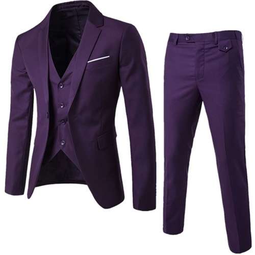 Three Piece Long Sleeve Fashion Mens Suit - Purple - S-6XL