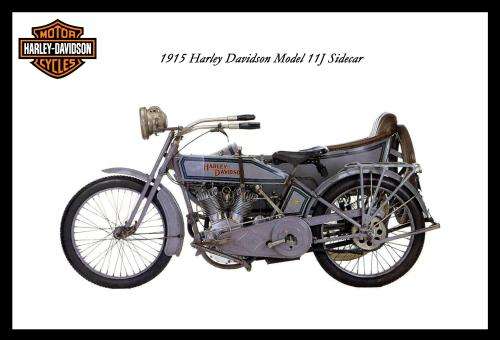 Harley Davidson Vintage Model 11J with side-car (1915) - Classic Metal Sign
