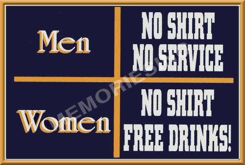 Pub-Bar Funnies - No Shirt, No Service - Magnet