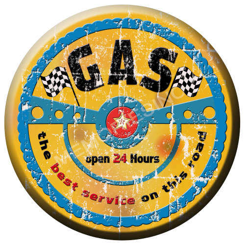 Garage - Gas 24 Hrs - Classic Round Metal Sign