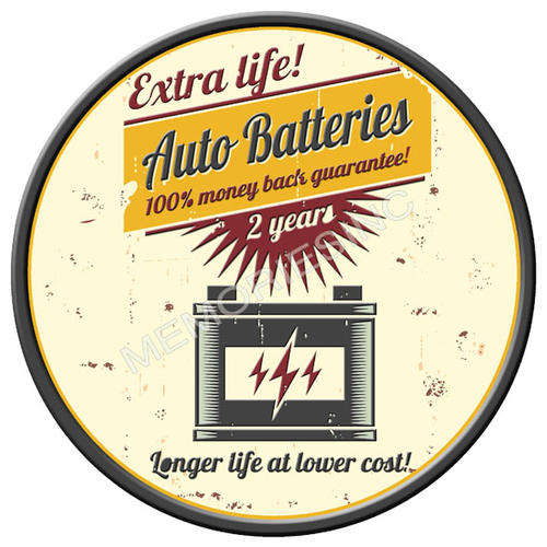 Batteries - Round Metal Sign