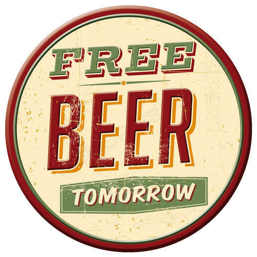 Bar Funnies: Free Beer Tomorrow - Round Metal Sign