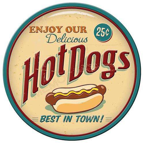 Retro Hot Dogs Round Metal Sign