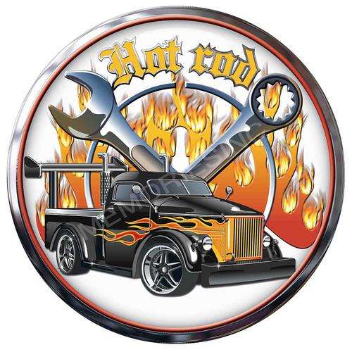 Hot Rod - Flames Round Metal Sign