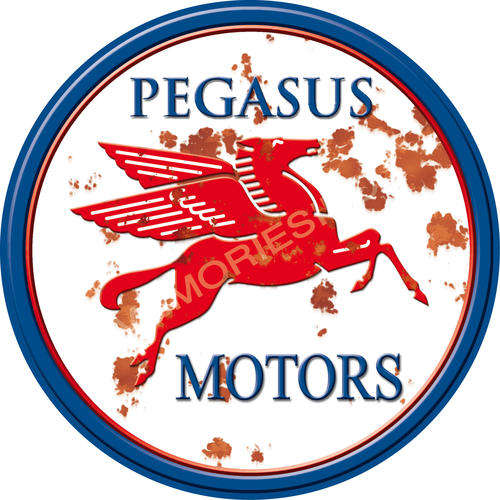 Gasoline - Pegasus Motors Rustic - Round Classic Metal Sign