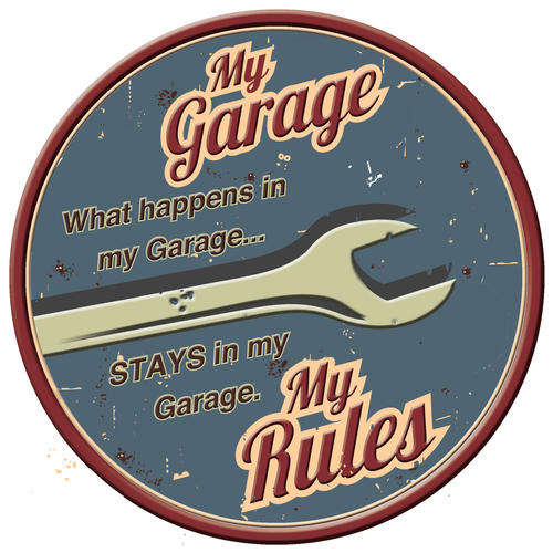 Garage Rules - Round Classic Metal Sign