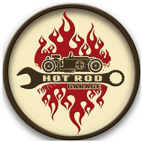 Hot Rod - Garage Round Metal Sign