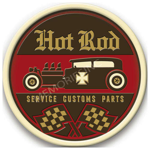 Hot Rod - Service Parts Round Metal Sign