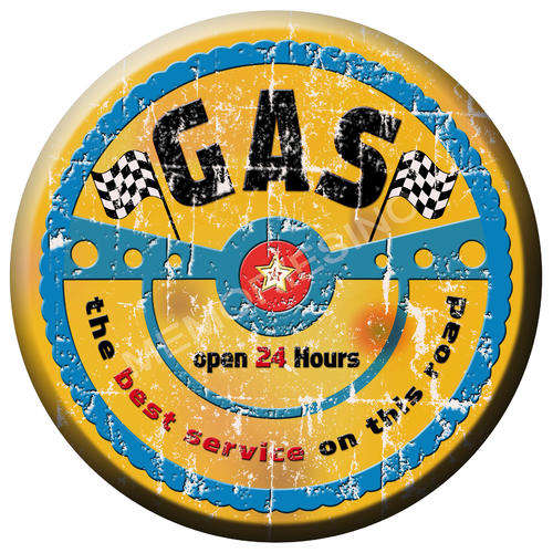Gas 24 Hours - Round Classic Metal Sign