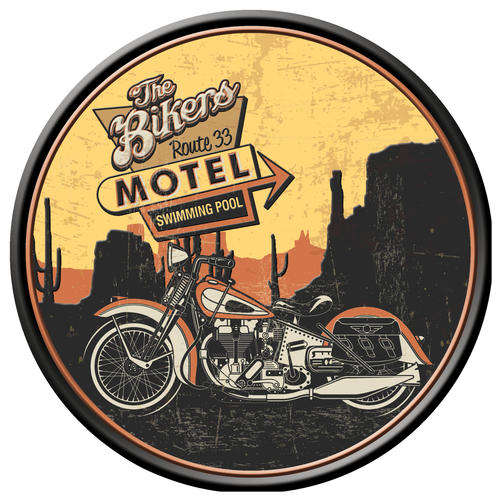 Biker Motel - Round Metal sign