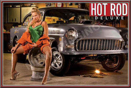 Hot Rod - Girl on Wheel - Classic Metal Sign