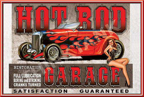 Hot Rod Garage Metal Sign - Satisfaction Guaranteed