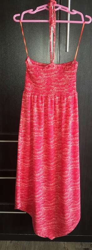 Pink Angel girls dress with ribbed bust, pointed hemnlime and V'strings around neck * AS NEW