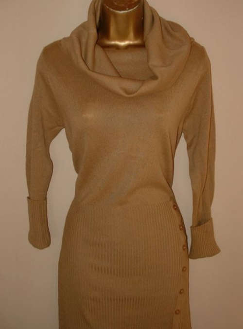 Stunning Camel colour knitted cowl neck long top / dress * Size 12/36 * Never worn!