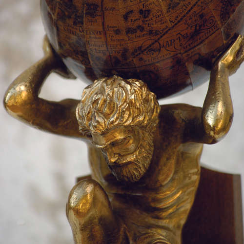 VINTAGE PAIR OF ATLAS BOOKENDS - 1960's - MADE IN ITALY - ATLAS CARRYING THE WORLD ON HIS SHOULDERS