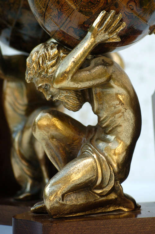 VINTAGE PAIR OF ATLAS BOOKENDS - 1960's - MADE IN ITALY - ATLAS CARRYING THE WORLD ON HIS SHOULDERS