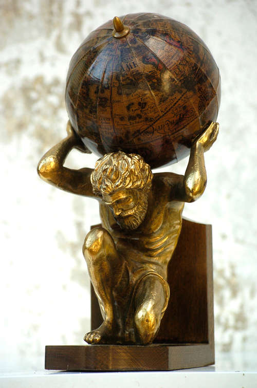 VINTAGE PAIR OF ATLAS BOOKENDS - 1960's - MADE IN ITALY - ATLAS CARRYING THE WORLD ON HIS SHOULDERS