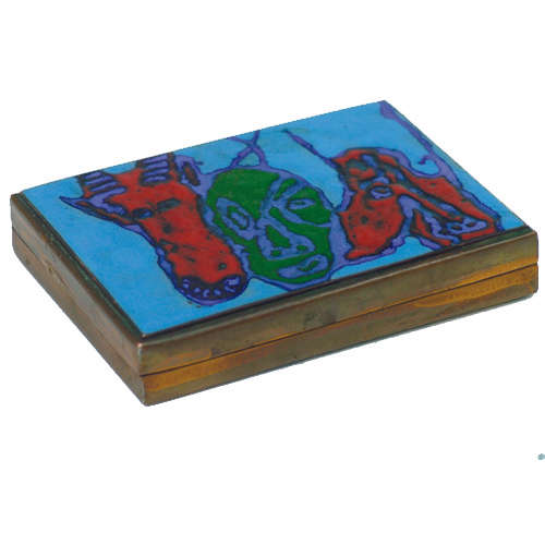 ENAMEL LIDDED COPPER STASH BOX - WEIRD AND WONDERFUL ARTWORK - POSSIBLY 1960's