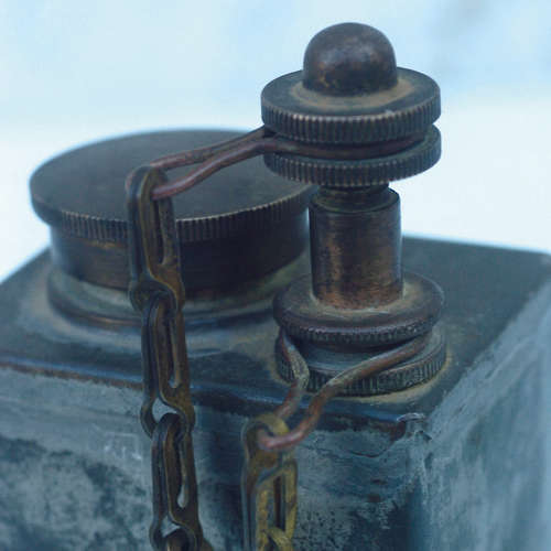 VERY RARE VICKERS MACHINE GUN OIL CAN  - WORLD WAR II - BRASS CAPS AND CHAIN