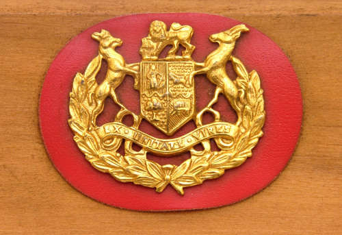 RARE - REGIMENTAL SERGEANT MAJOR PACE STICK WITH BADGE AND DISPLAY RACK